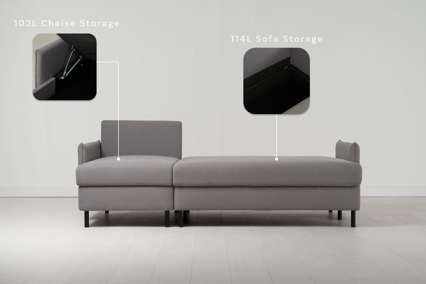 Dreisitzer-Sofa Model 12 mit Chaiselongue links