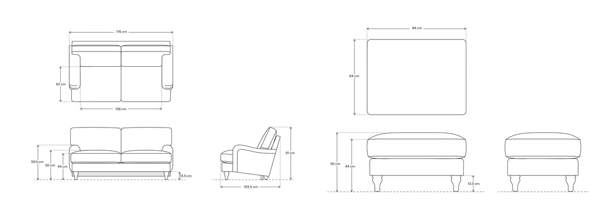 Model 15 Zweisitzer-Sofa mit Chaise Longue links