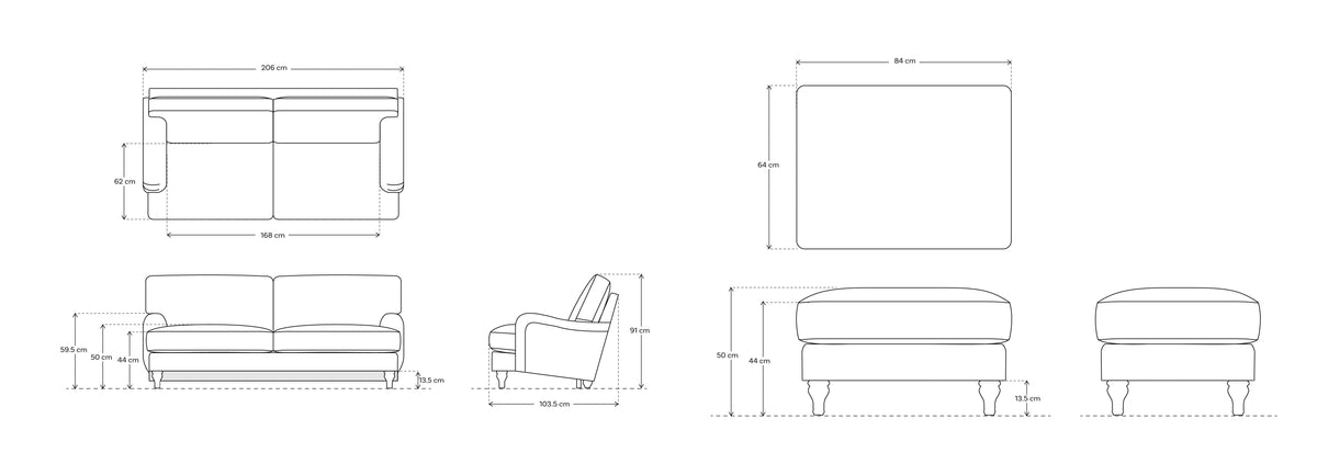 Model 15 3 Seater Right Chaise Sofa