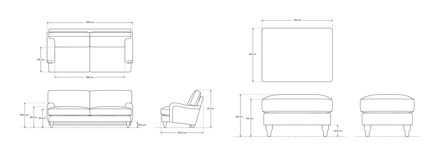 Model 15 3 Seater Right Chaise Sofa