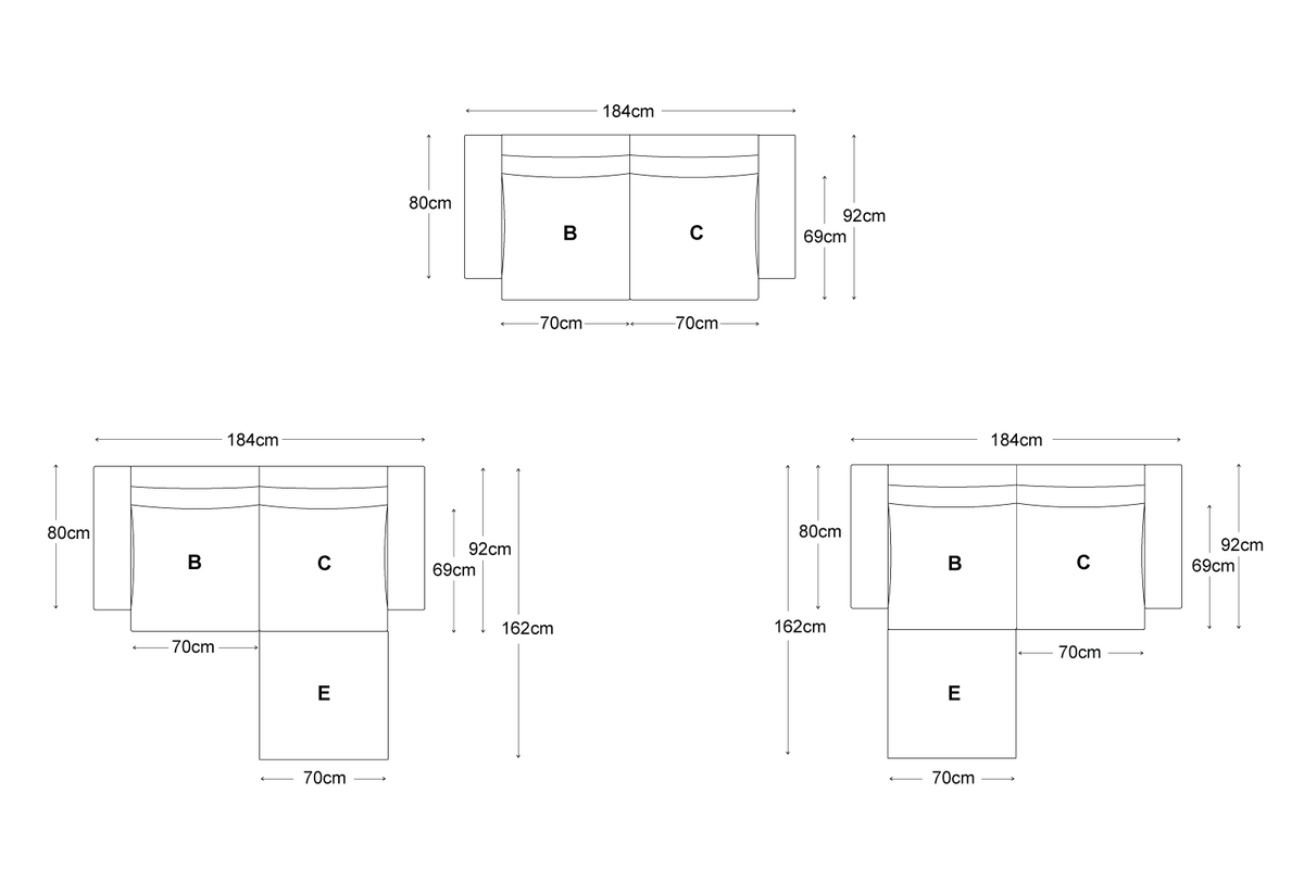 Zweisitzer-Sofa Model 03 mit Chaiselongue links