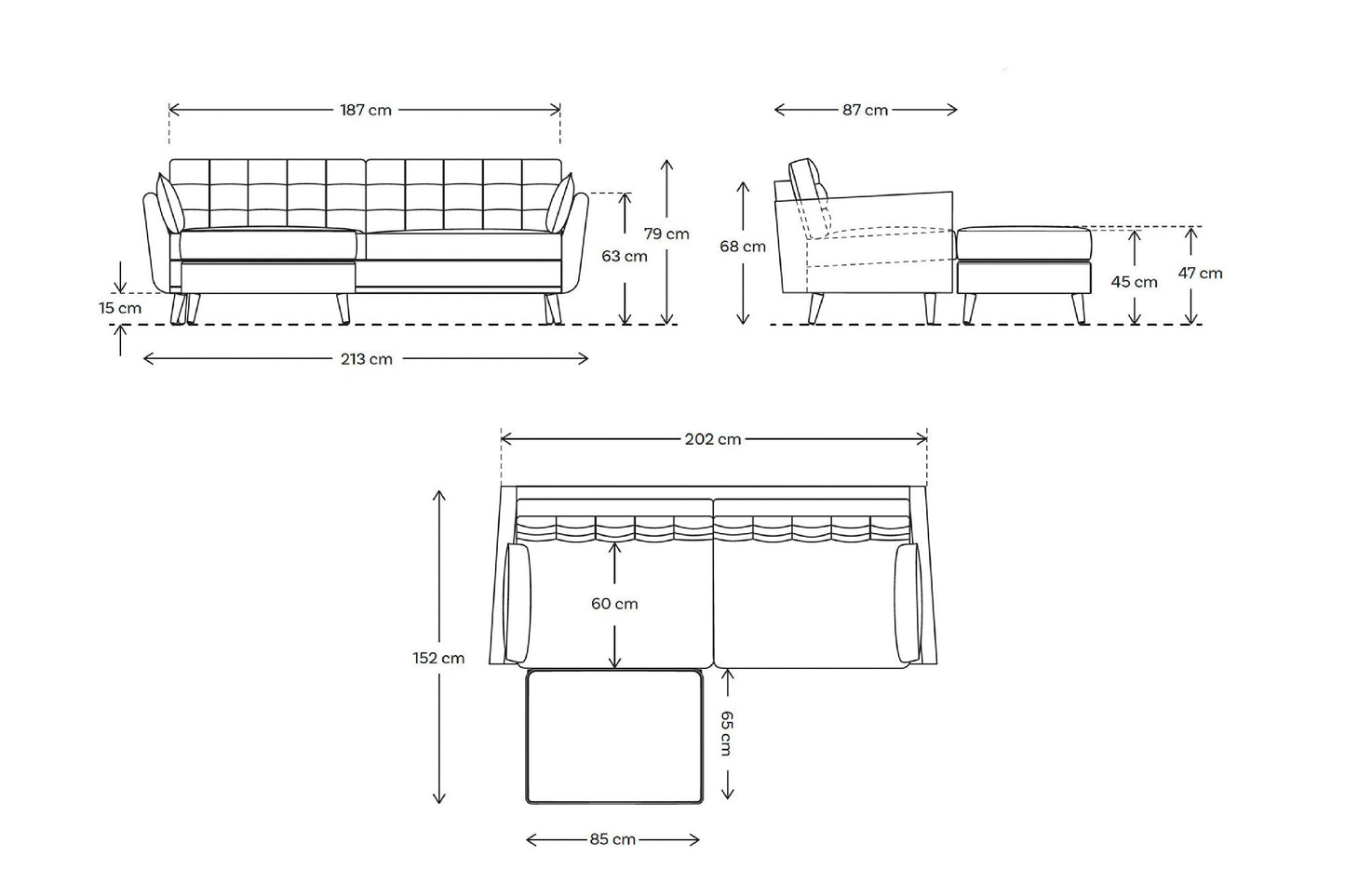 Dreisitzer-Ecksofa Model 10 mit Ecke rechts