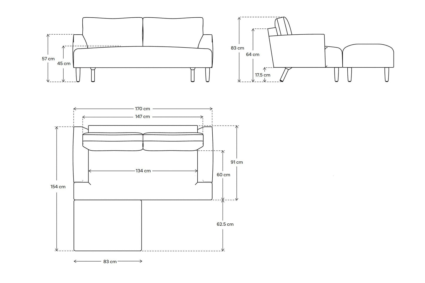 Model 05 2-Seater Right Chaise Sofa