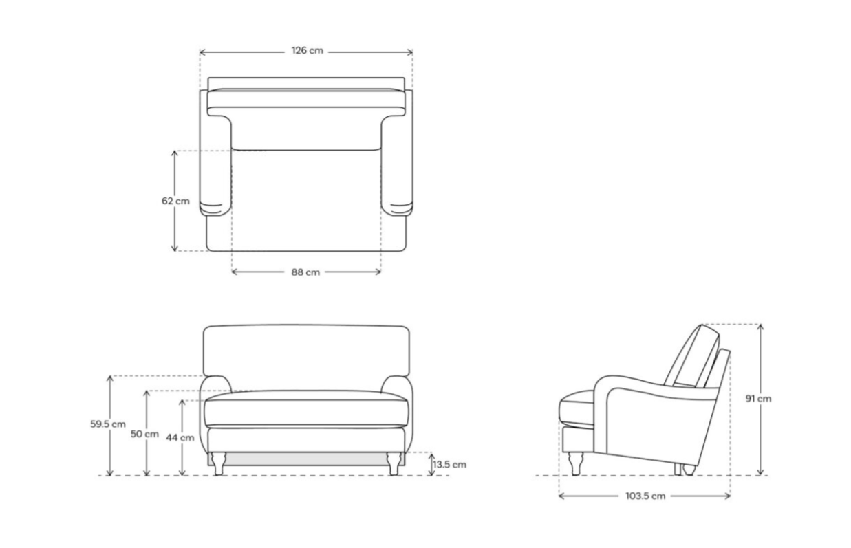 Model 15 2 Seater Right Chaise Sofa