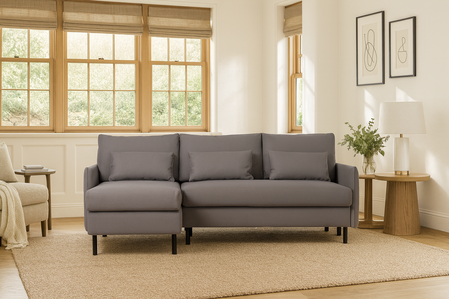 Dreisitzer-Sofa Model 12 mit Chaiselongue links