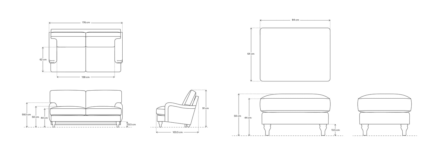 Model 15 2 Seater Left Chaise Sofa