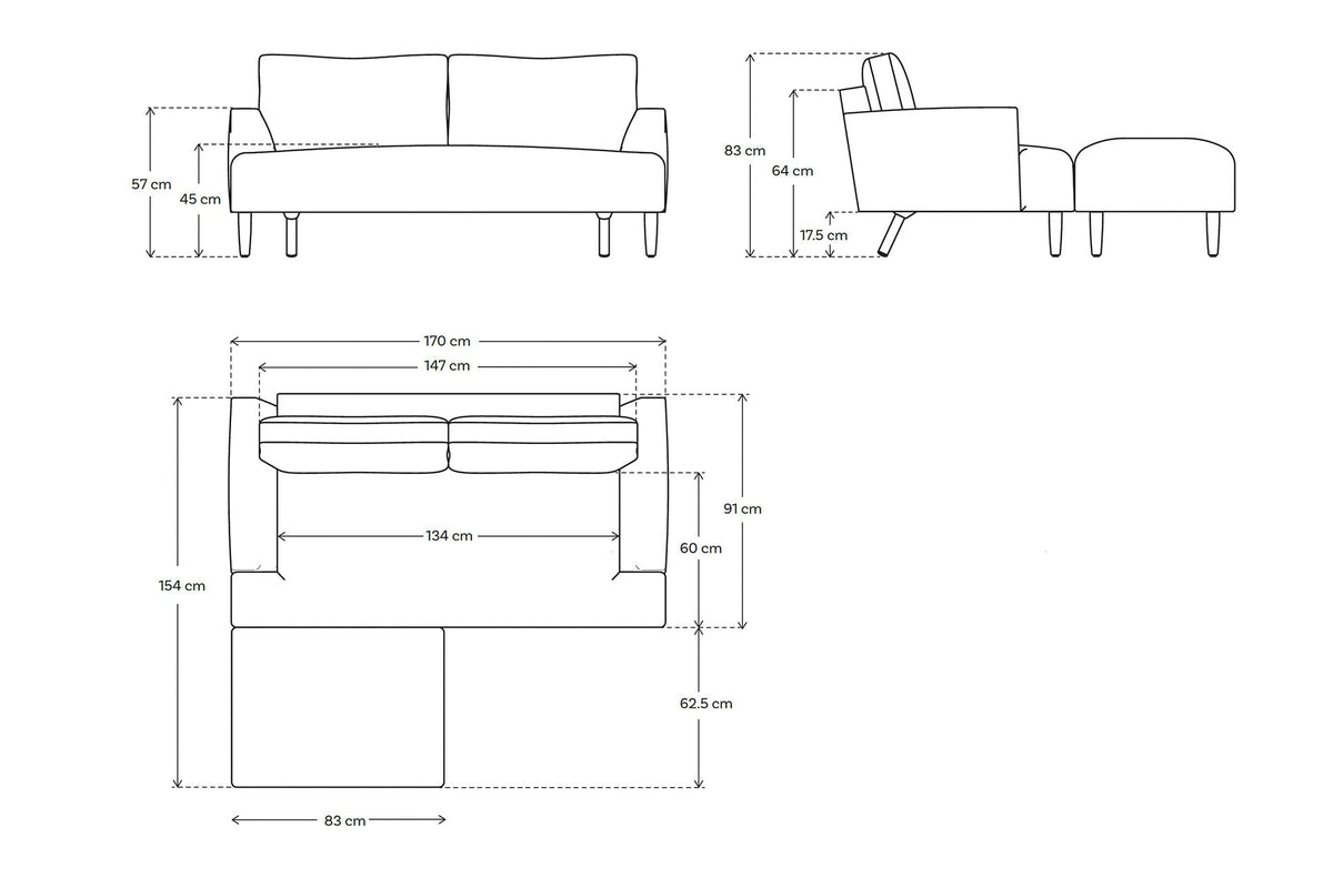 Model 05 2-Seater Right Chaise Sofa